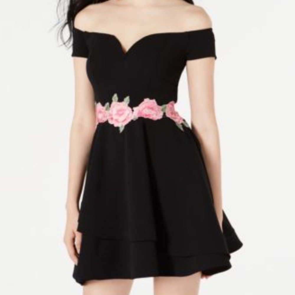 B Darlin Juniors Off-The-Shoulder ,  Black